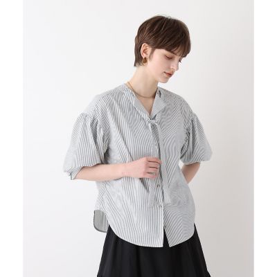 サッカーストライプパフスリーブブラウス | allureville (Women
