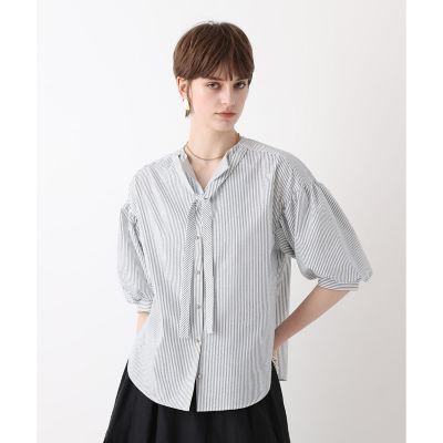 サッカーストライプパフスリーブブラウス | allureville (Women