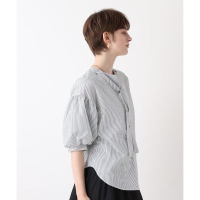 サッカーストライプパフスリーブブラウス | allureville (Women
