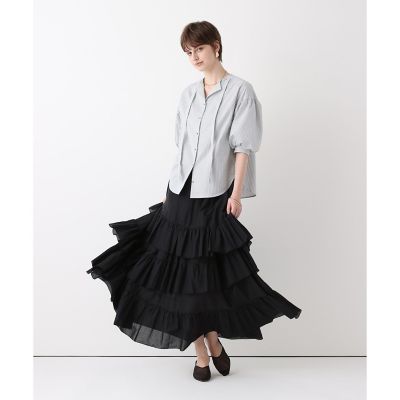 サッカーストライプパフスリーブブラウス | allureville (Women 