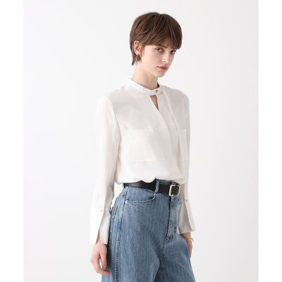 【美品】ポリエステルツイル配色ナロータイブラウス　アルアバイル　ボウタイ　リボン セール】 タイプライタータイブラウス （シャツ・ブラウス