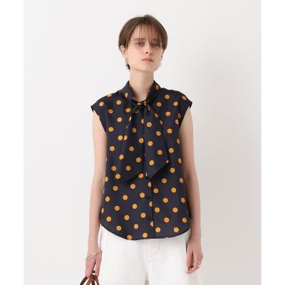 アルアバイル allureville 25年秋冬商品 水色ドット柄ブラウス02 ポルカドットノースリーブタイブラウス | allureville (Women