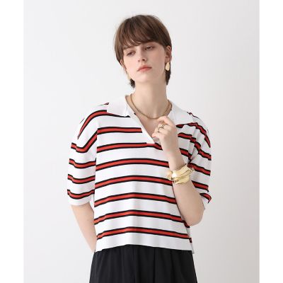 ＜allureville (Women)＞ボーダーポロ　プルオーバー