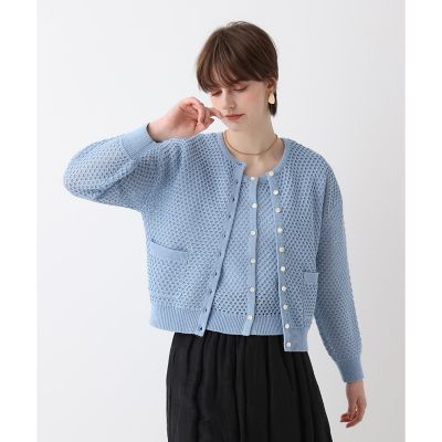美品 allureville 金ボタン カノコメッシュクルーカーディガン 透かし編みカーディガン | allureville (Women)/アルアバイル | 三越