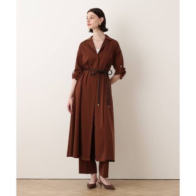 ✨23区 極上の艶感 最高級ウール100% ロングシャツワンピース ベルト付 茶 フィブリルストレッチシャツワンピース | allureville (Women