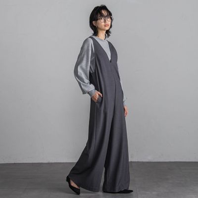 カーブＶネックオールインワン≪洗濯機で洗える≫