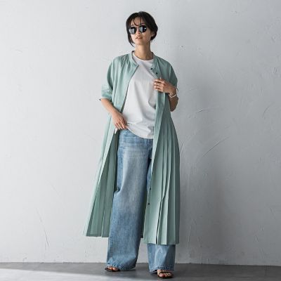 MAYSON GREY（Women）/メイソングレイ ５分袖サイドプリーツシャツワンピース≪手洗い可能≫
