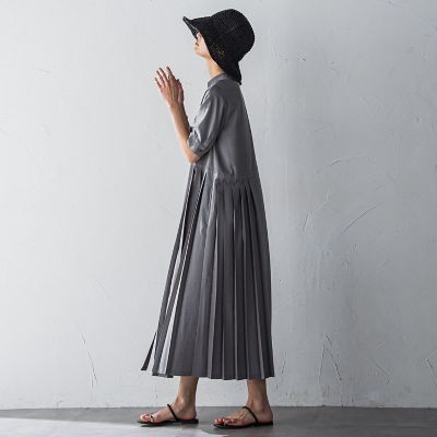 ＜MAYSON GREY（Women）＞５分袖サイドプリーツシャツワンピース≪手洗い可能≫