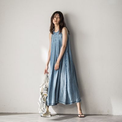 ＜MAYSON GREY（Women）＞バイオシルクデニムタックフレアワンピース≪洗濯機で洗える≫