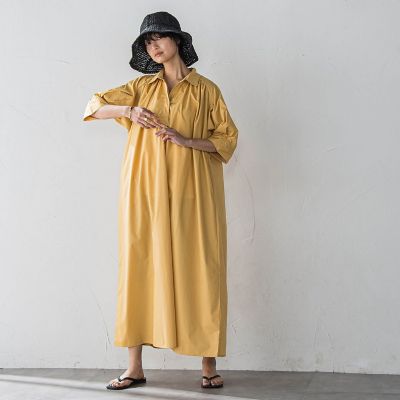【ＷＥＢ限定】５分袖ギャザーシャツワンピース≪洗濯機で洗える≫