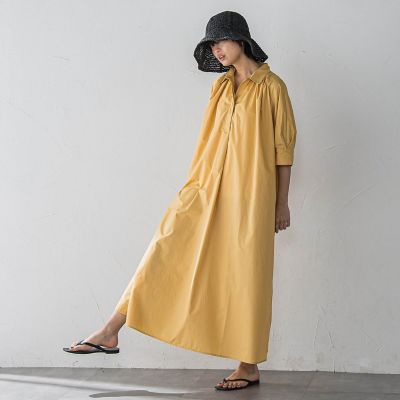 【ＷＥＢ限定】５分袖ギャザーシャツワンピース≪洗濯機で洗える≫