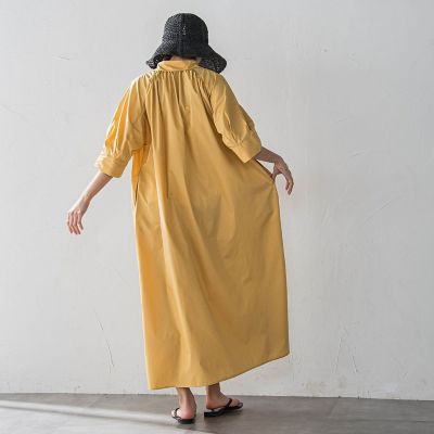 【ＷＥＢ限定】５分袖ギャザーシャツワンピース≪洗濯機で洗える≫