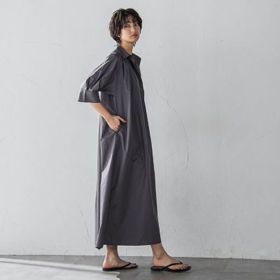 【ＷＥＢ限定】５分袖ギャザーシャツワンピース≪洗濯機で洗える≫
