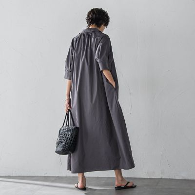 【ＷＥＢ限定】５分袖ギャザーシャツワンピース≪洗濯機で洗える≫