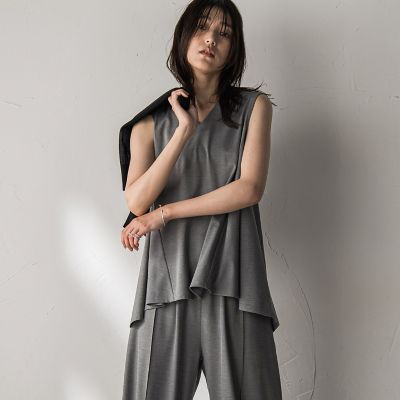 フレアノースリーブ＋カーブパンツセットアップ≪手洗い可能≫