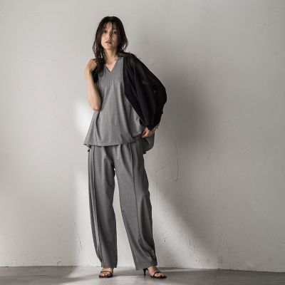 フレアノースリーブ＋カーブパンツセットアップ≪手洗い可能≫