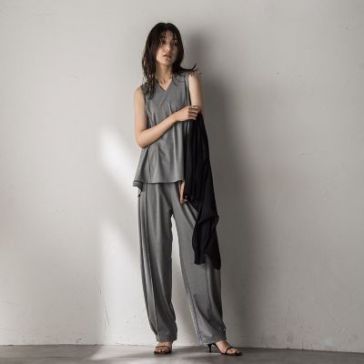 フレアノースリーブ＋カーブパンツセットアップ≪手洗い可能≫