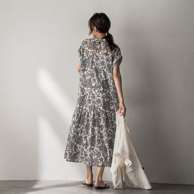 ペイズリー柄スキッパーフレンチワンピース≪洗濯機で洗える