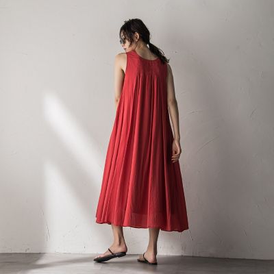 シアーラメステッチノースリーブワンピース≪手洗い可能≫