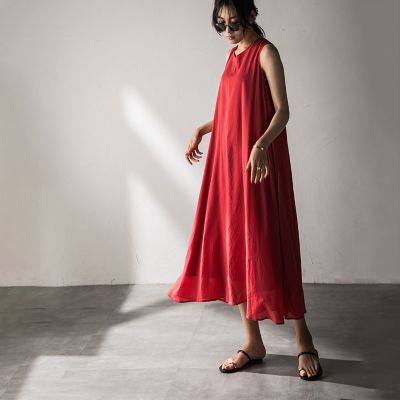 シアーラメステッチノースリーブワンピース≪手洗い可能≫