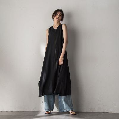 シアーラメステッチノースリーブワンピース≪手洗い可能≫