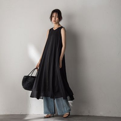 シアーラメステッチノースリーブワンピース≪手洗い可能≫