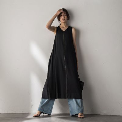 シアーラメステッチノースリーブワンピース≪手洗い可能≫
