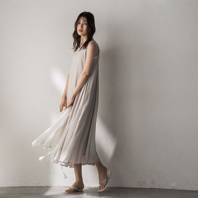 シアーラメステッチノースリーブワンピース≪手洗い可能≫