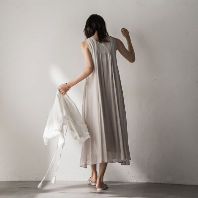 シアーラメステッチノースリーブワンピース≪手洗い可能≫