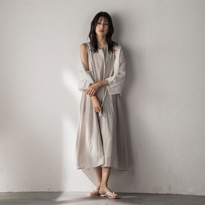 シアーラメステッチノースリーブワンピース≪手洗い可能≫