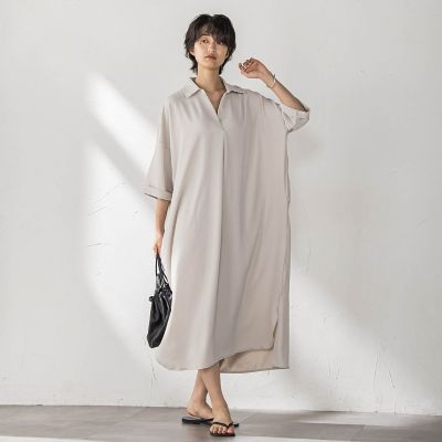 【美品】プランテーション　ワンピース　チュニック　製品洗い　スキッパー＆バンド襟 美品】プランテーション ワンピース チュニック 製品洗い