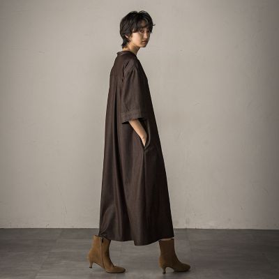 アシンメトリープリーツシャツワンピース≪洗濯機で洗える
