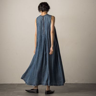 揺れるデニムタックフレアワンピース≪洗濯機で洗える