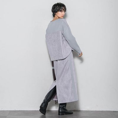 新色追加】スウェード調×ニットスカートセットアップ≪手洗い可能