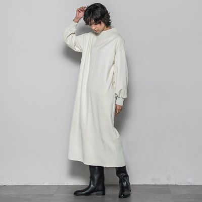 WEB限定】スウェード調×リブモックネックワンピース≪手洗い可能
