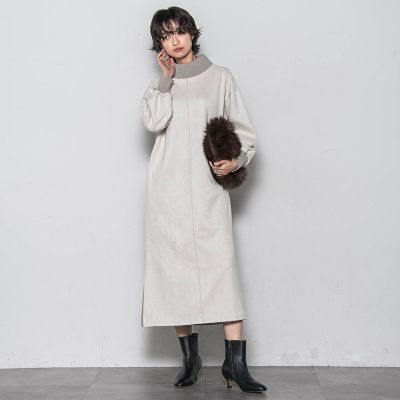 WEB限定】スウェード調×リブモックネックワンピース≪手洗い可能