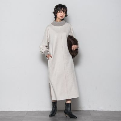 WEB限定】スウェード調×リブモックネックワンピース≪手洗い可能