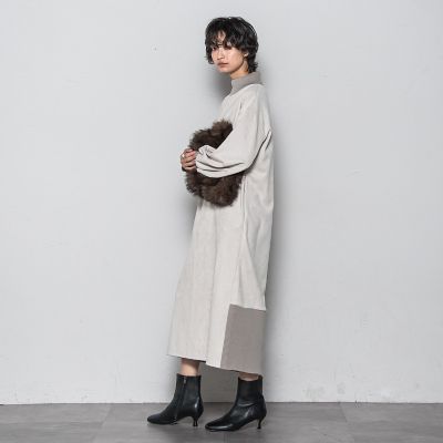 WEB限定】スウェード調×リブモックネックワンピース≪手洗い可能