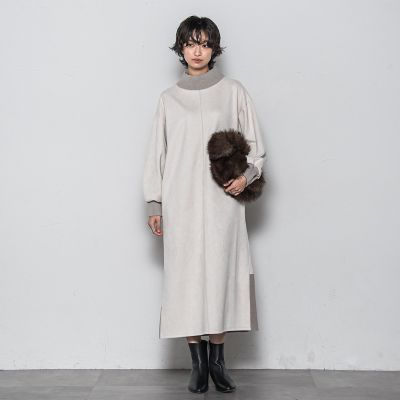 WEB限定】スウェード調×リブモックネックワンピース≪手洗い可能