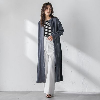 配色ステッチシャンブレーサイドプリーツワンピース≪手洗い可能