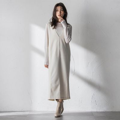 えらべるSET UP】叶えるVネックジャンパードレス≪手洗い可能