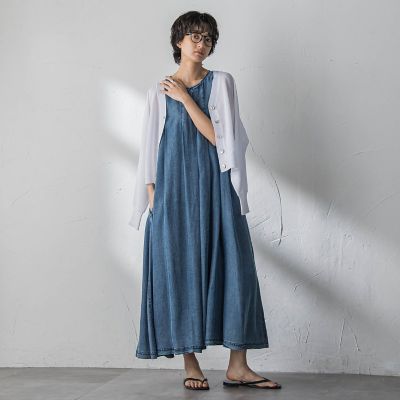 ♡Rene ルネ ♡ デニム ノースリーブワンピース 38 ストレッチ Aライン 新色追加】ゆれるデニムノースリーブワンピース | MAYSON GREY (Women