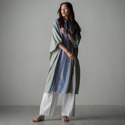 メイソングレイdeluxee'mC+ポンチ×綿ストライプ リラックスワンピース BPF01_210_2103-31000_2410?$