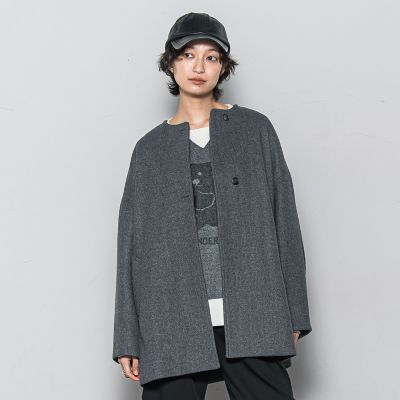 ICB Wool Milled Jerseyライトジャケット グレーノーカラーM ライトジャージメルトンノーカラーミドルコート | MAYSON GREY（Women