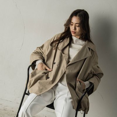 裾ドロストショートトレンチコート