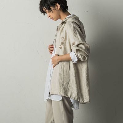麻フーディーダブルジップブルゾン≪洗濯機で洗える≫