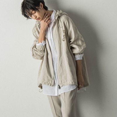 麻フーディーダブルジップブルゾン≪洗濯機で洗える≫
