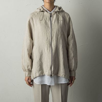 麻フーディーダブルジップブルゾン≪洗濯機で洗える≫