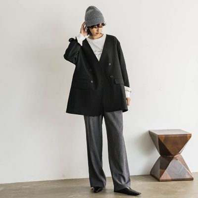 【カタログ掲載】ノーカラーダブルブレストオーバージャケット