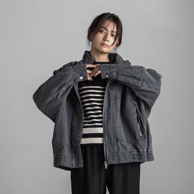 ジップスタンドデニムブルゾンジャケット≪手洗い可能≫